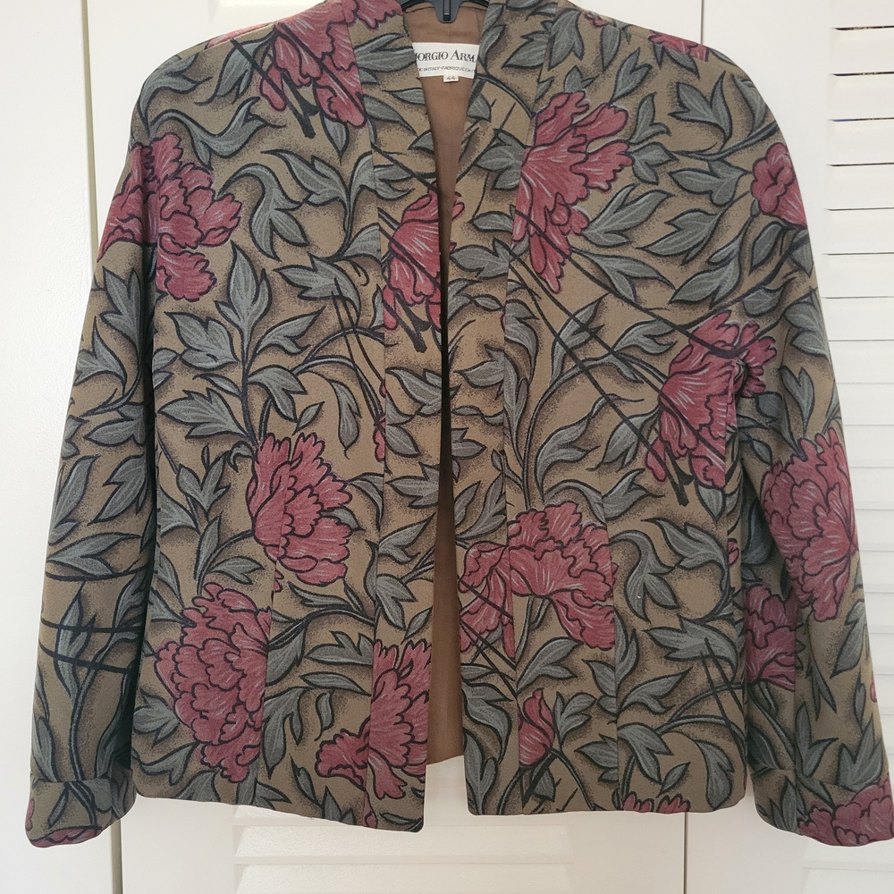 Giorgio Armani Women's Vintage Floral Jacket in Taupe and Rose
